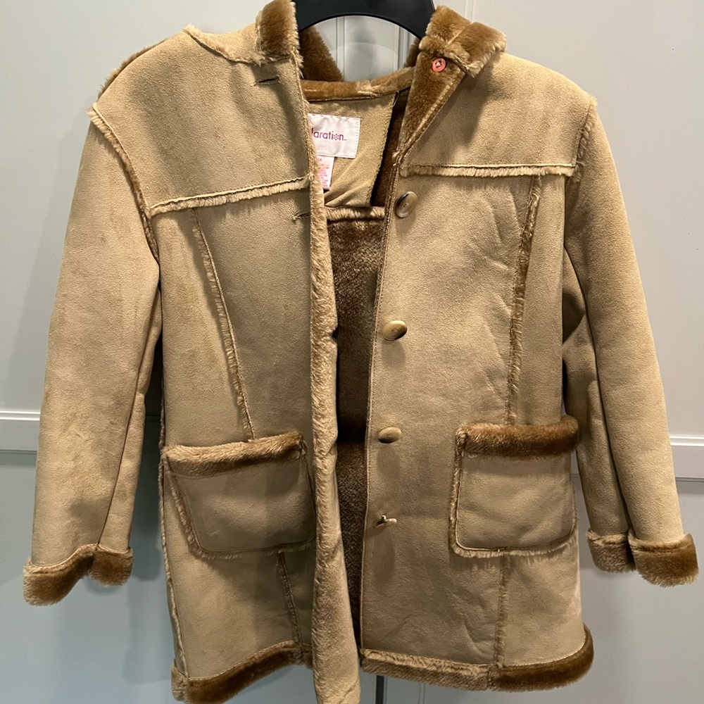 Xhilaration Tan and Brown Shearling Duffle Coat Mid-Length